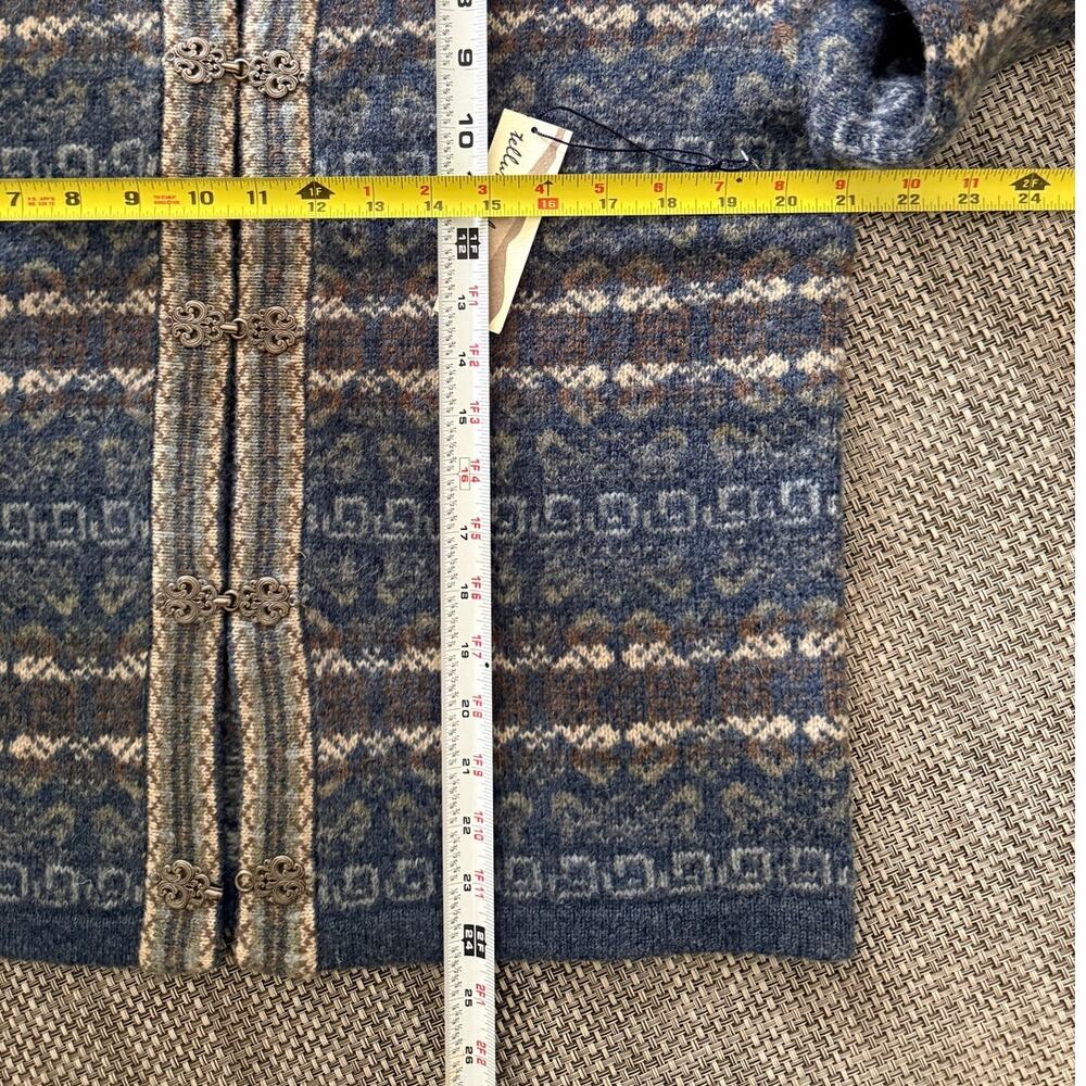 TELLURIDE CLOTHING NWT 100% Wool Nordic Clasp Closure Cardigan Sweater M Blue - Picture 6 of 6